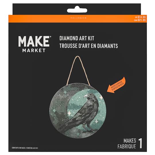 8" Moon Crow Round Wood Plaque Diamond Art Kit by Make Market®